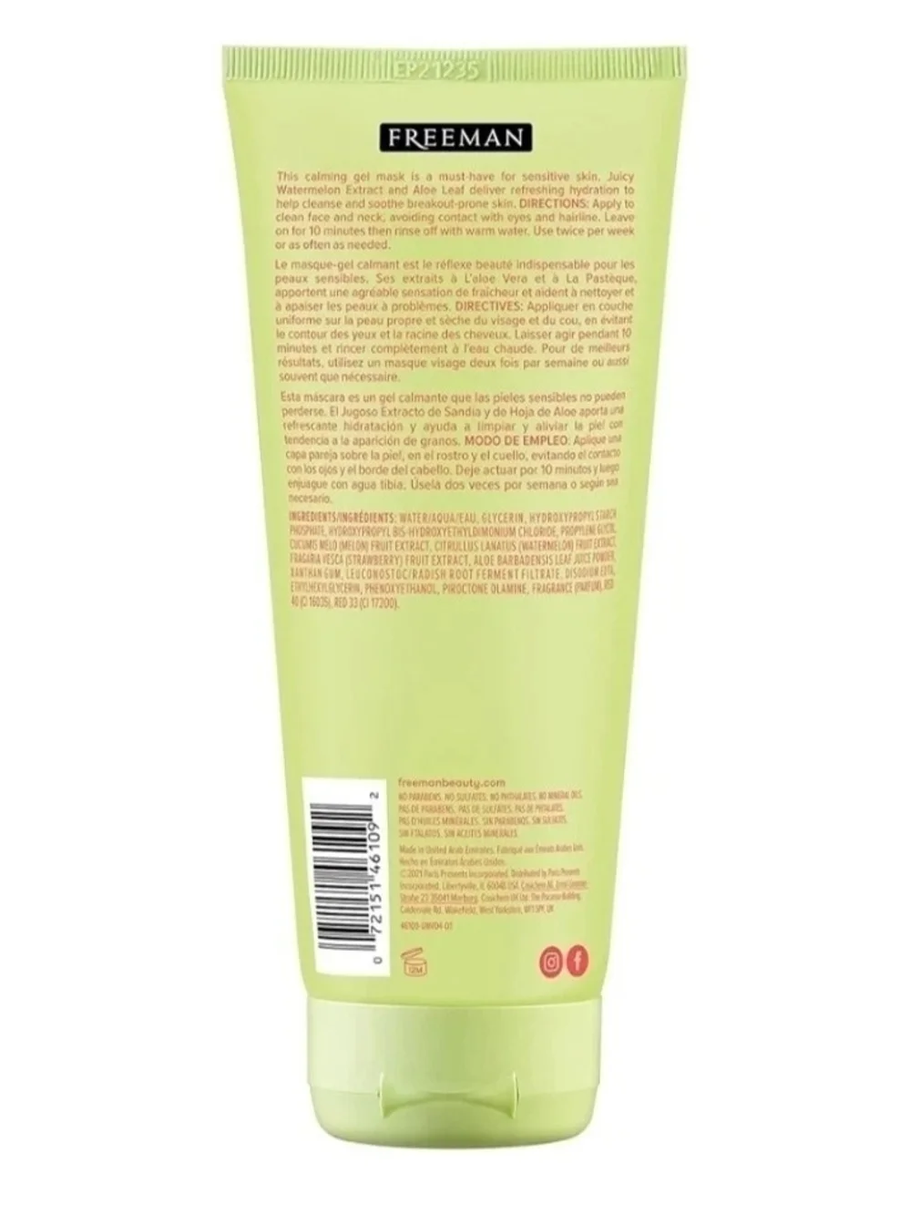 Freeman Feeling Beautiful Soothing Watermelon + Aloe Cooling Gel Mask 6fl Oz